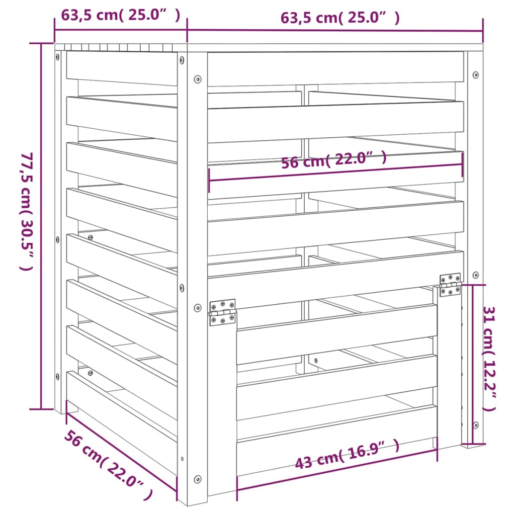 Compostbak 63,5x63,5x77,5 cm massief grenenhout grijs - AllerleiShop