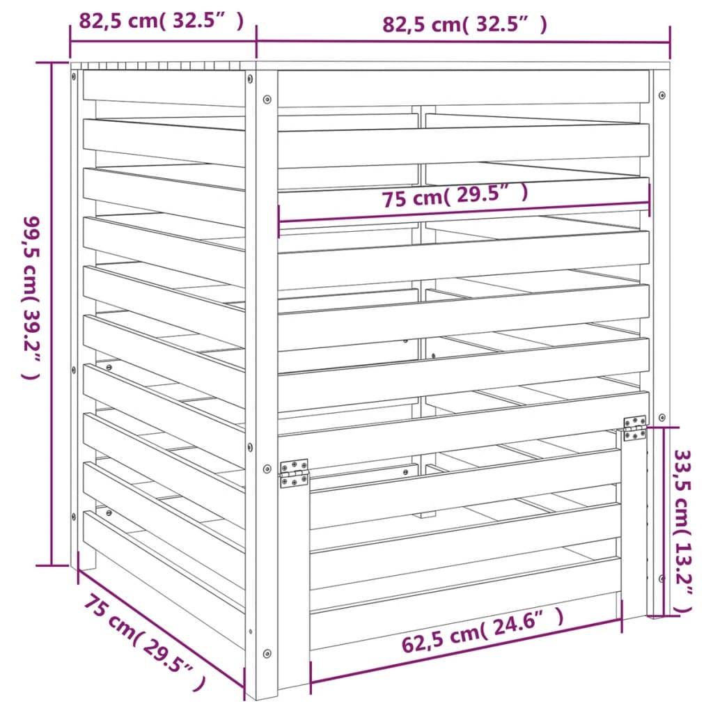 Compostbak 82,5x82,5x99,5 cm massief grenenhout - AllerleiShop