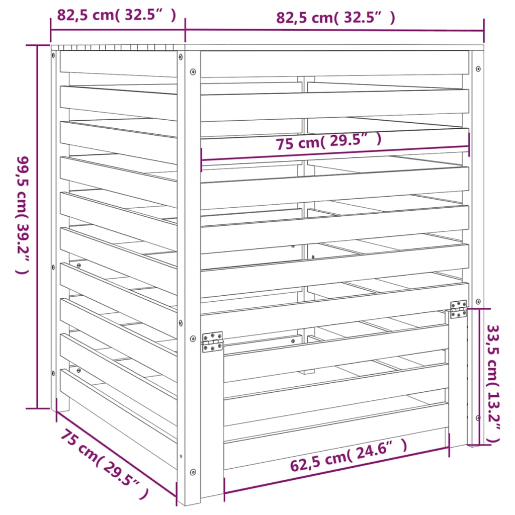 Compostbak 82,5x82,5x99,5 cm massief grenenhout wit - AllerleiShop