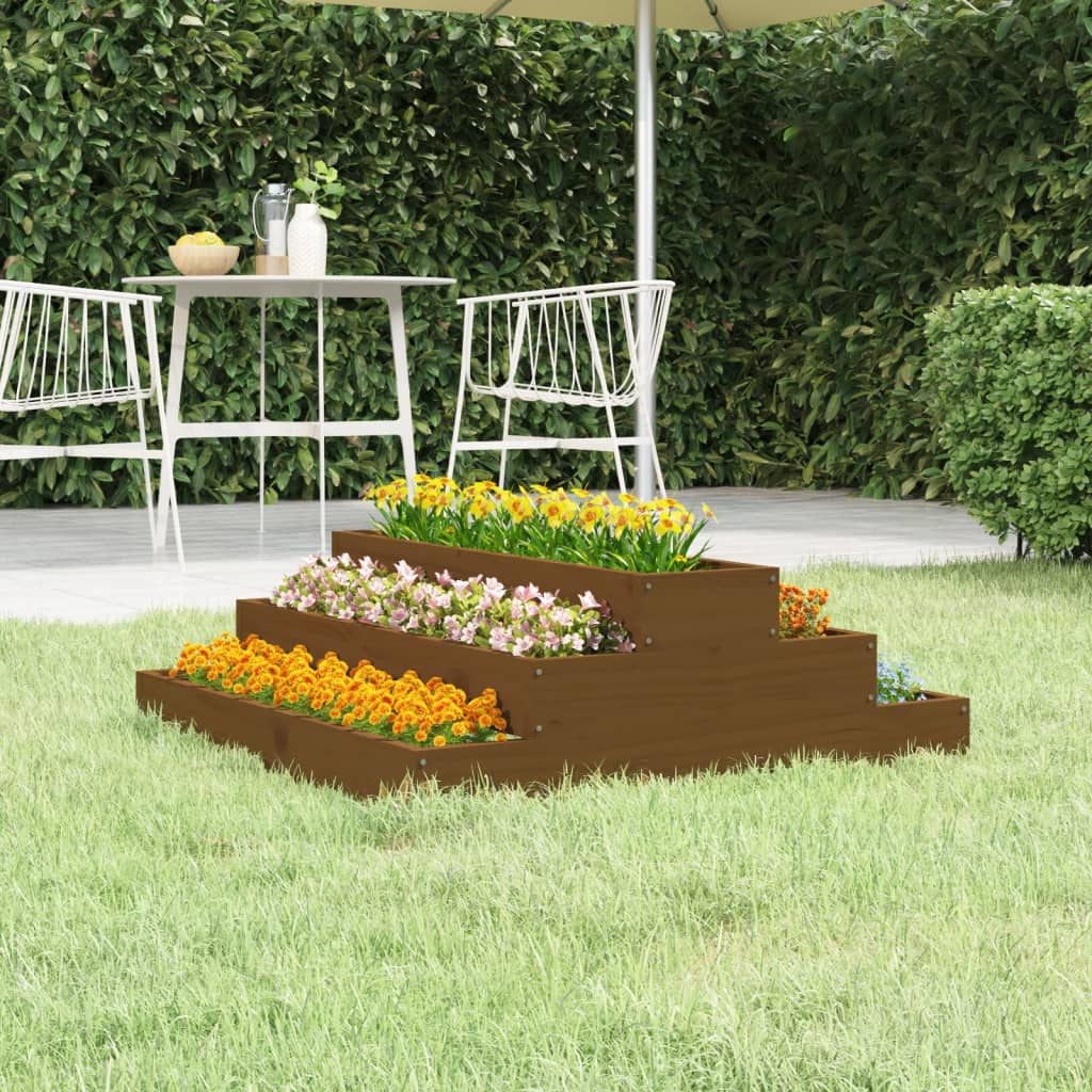 Plantenbak 80x80x27 cm massief grenenhout honingbruin - AllerleiShop