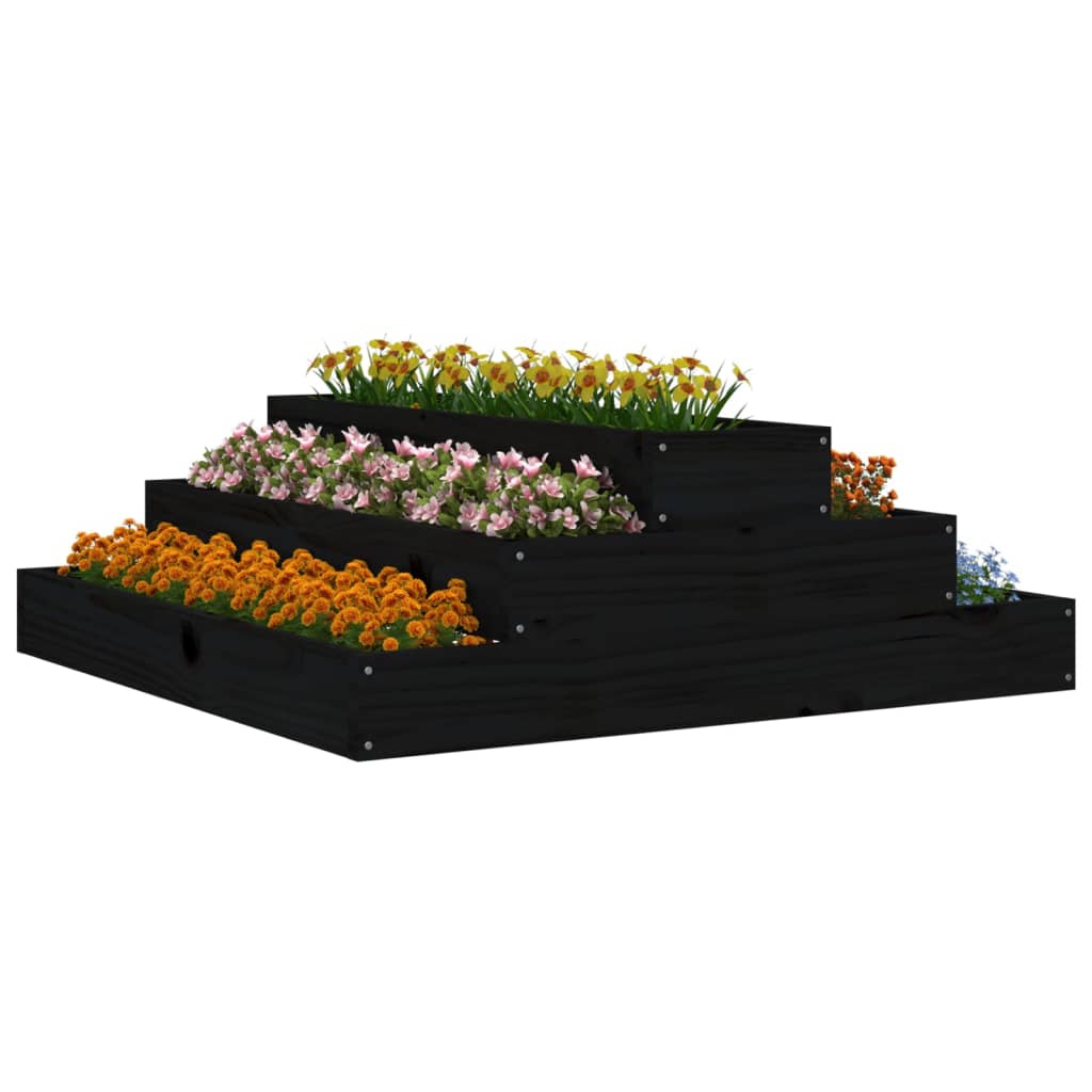 Plantenbak 80x80x27 cm massief grenenhout zwart - AllerleiShop