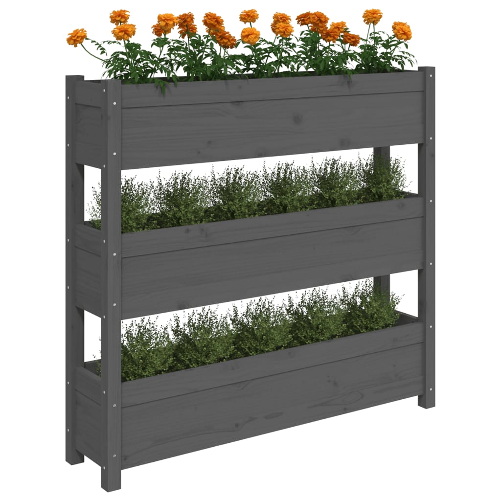 Plantenbak 112x25x104,5 cm massief grenenhout grijs - AllerleiShop