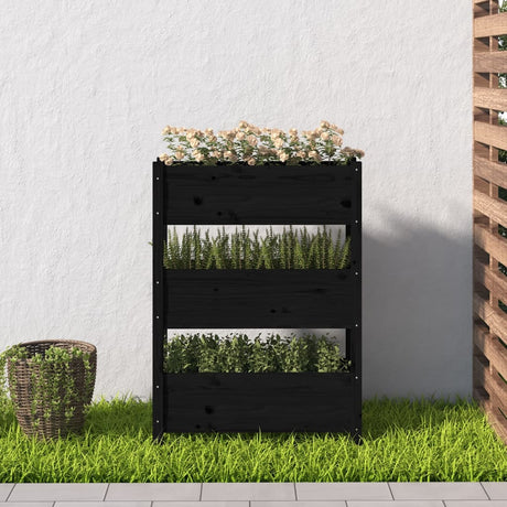 Plantenbak 77x25x104,5 cm massief grenenhout zwart - AllerleiShop