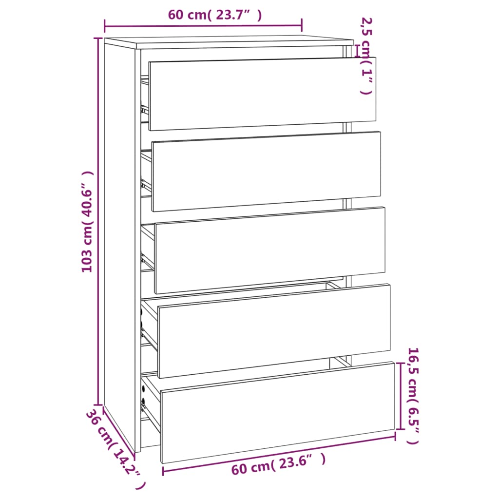 Ladekast 60x36x103 cm bewerkt hout wit - AllerleiShop