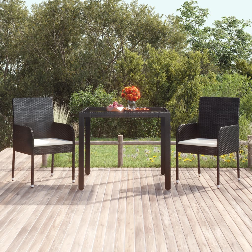 Tuintafel met glazen blad 90x90x75 cm poly rattan - AllerleiShop