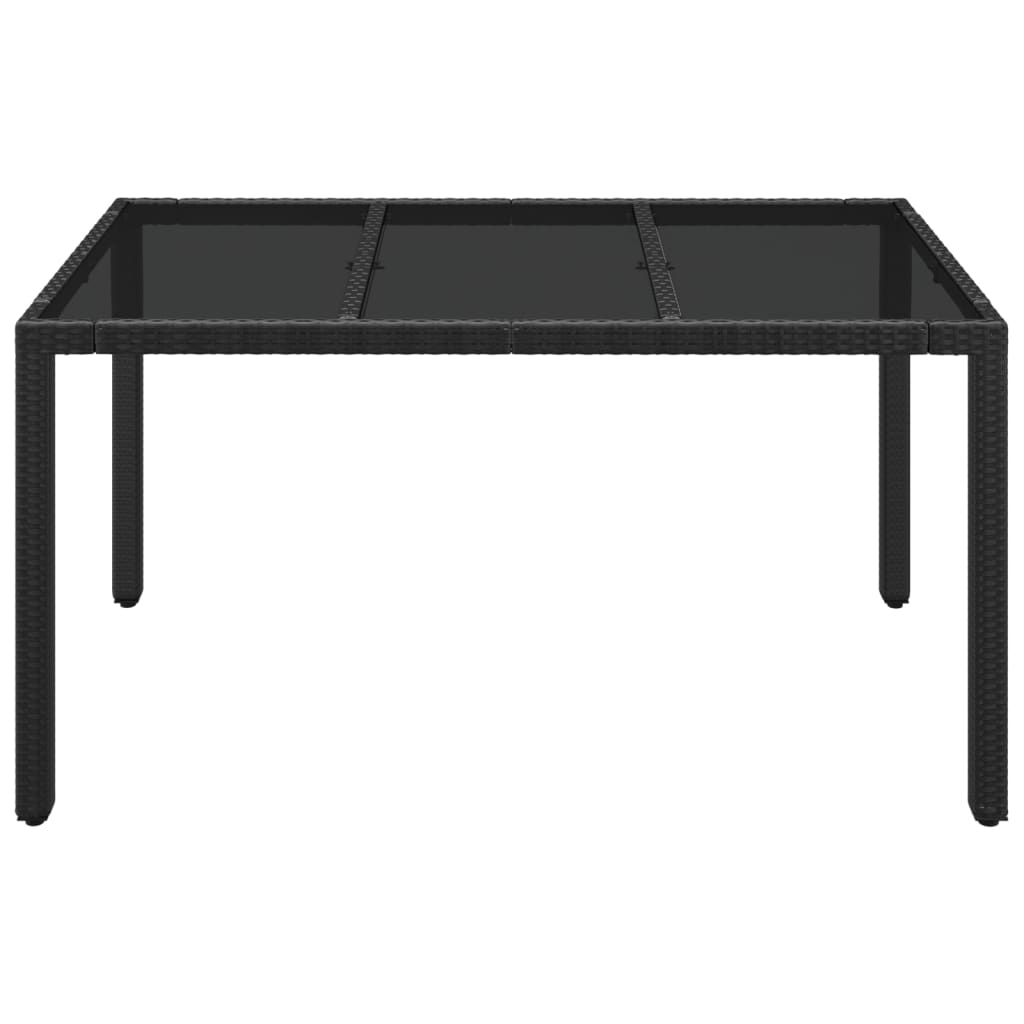 Tuintafel met glazen blad 150x90x75 cm poly rattan zwart - AllerleiShop