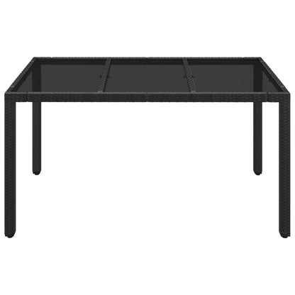 Tuintafel met glazen blad 150x90x75 cm poly rattan zwart - AllerleiShop