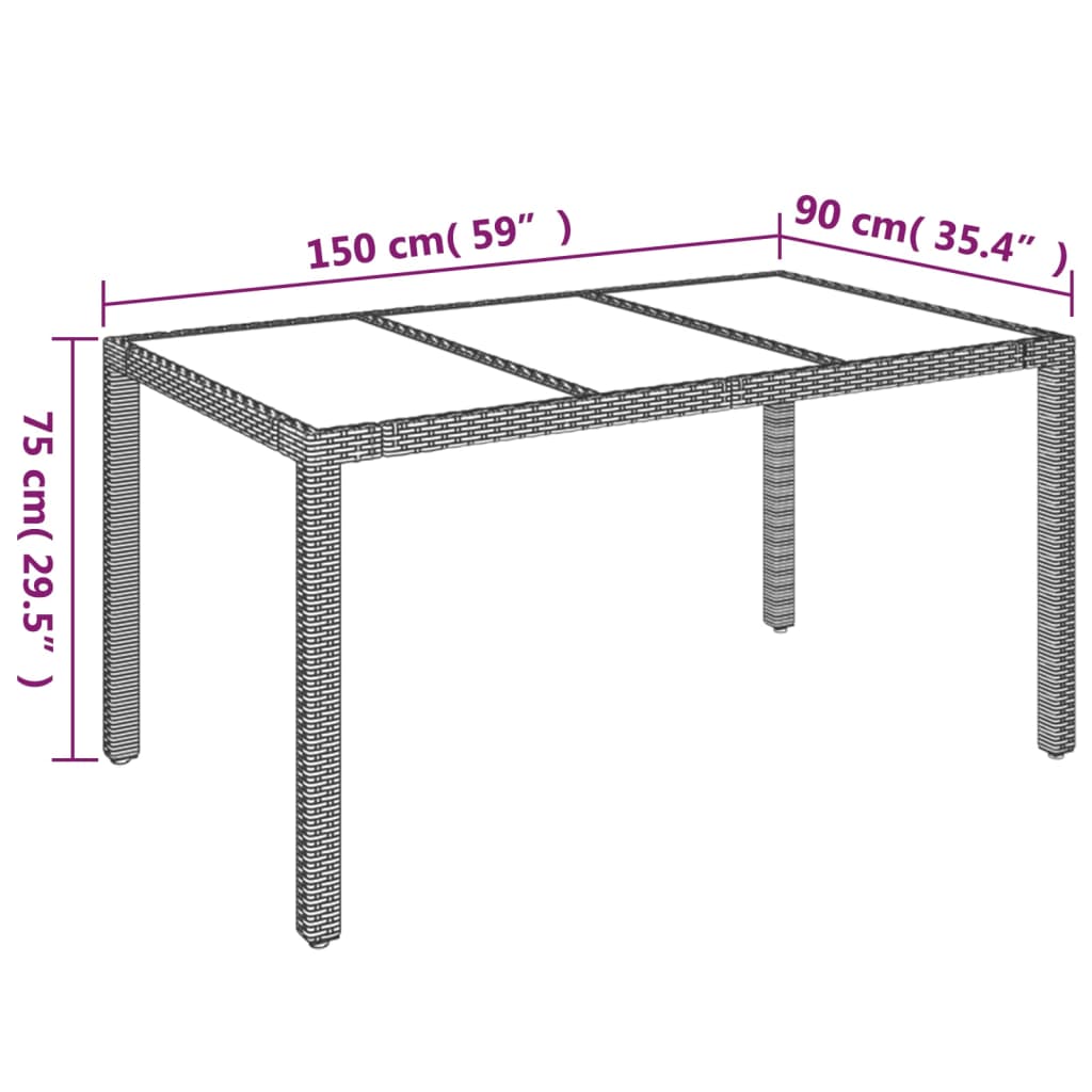 Tuintafel met glazen blad 150x90x75 cm poly rattan zwart - AllerleiShop