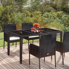 Tuintafel met glazen blad 150x90x75 cm poly rattan zwart