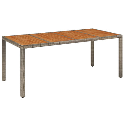 Tuintafel met houten blad 190x90x75 cm poly rattan grijs