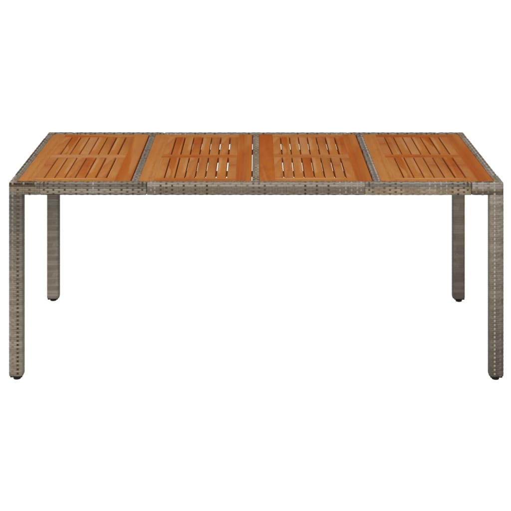 Tuintafel met houten blad 190x90x75 cm poly rattan grijs