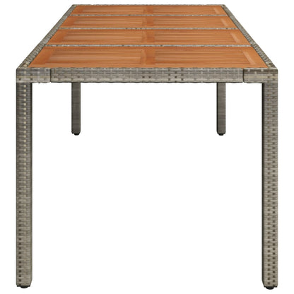 Tuintafel met houten blad 190x90x75 cm poly rattan grijs