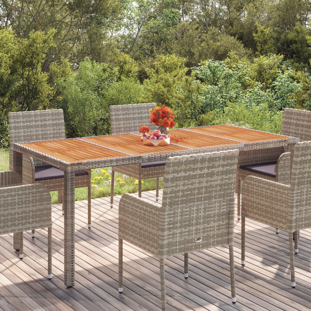 Tuintafel met houten blad 190x90x75 cm poly rattan grijs