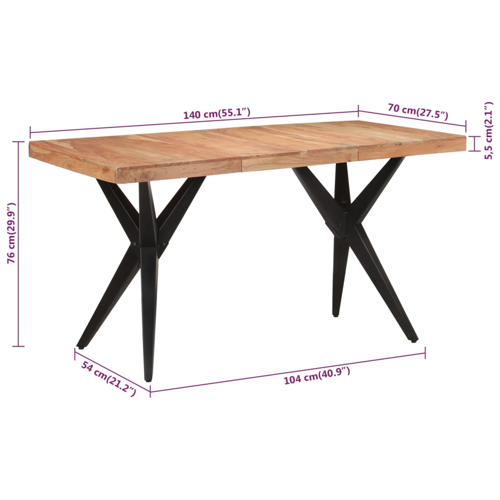 Eettafel 140x70x76 cm massief acaciahout zwart - AllerleiShop