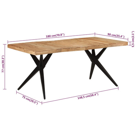 Eettafel 180x90x77 cm massief acaciahout zwart - AllerleiShop