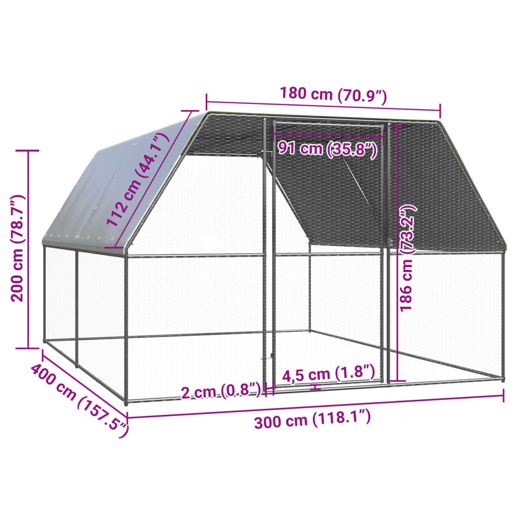 Buitenhok voor kippen 3x4x2 m gegalvaniseerd staal