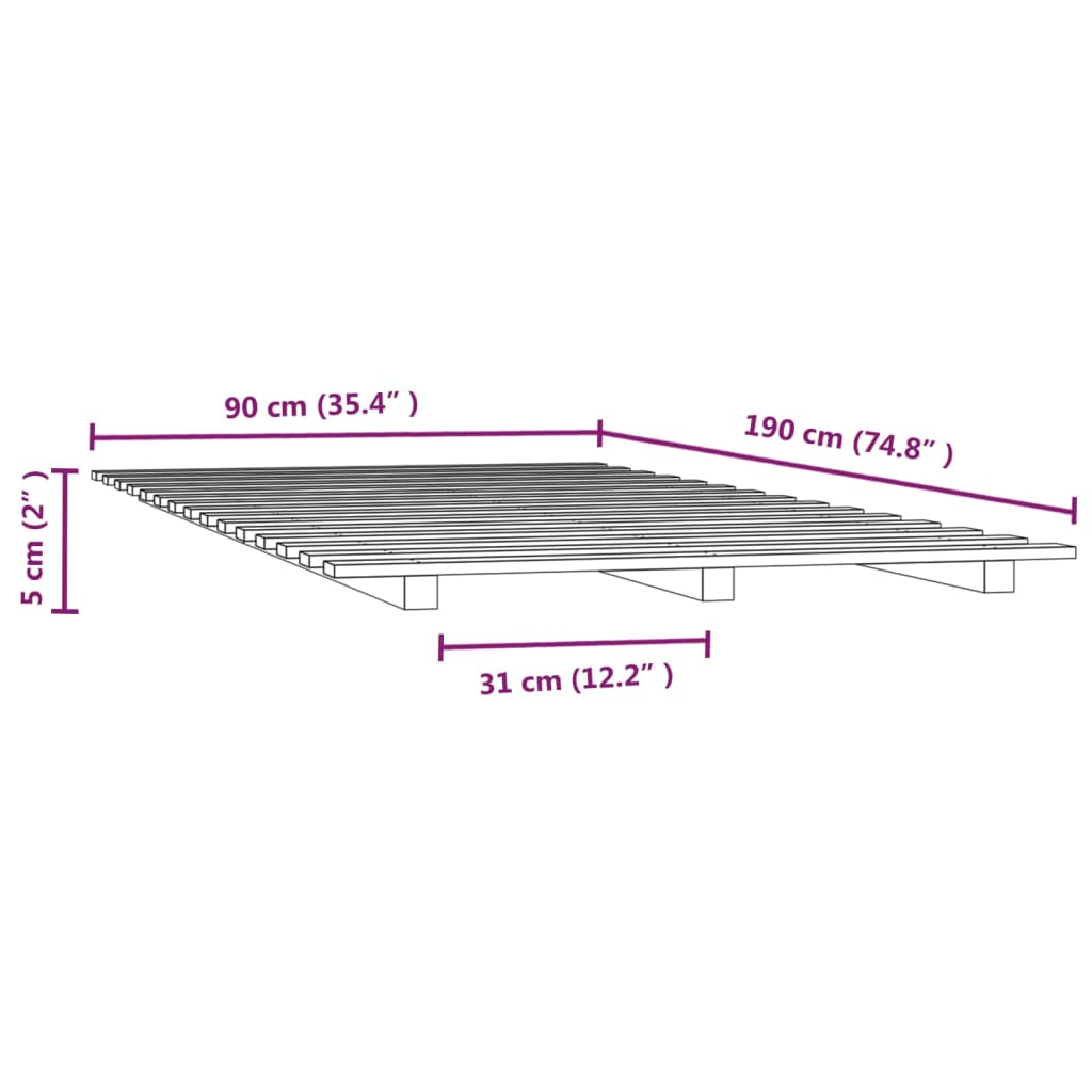 Bedframe 90x190 cm massief grenenhout zwart - AllerleiShop
