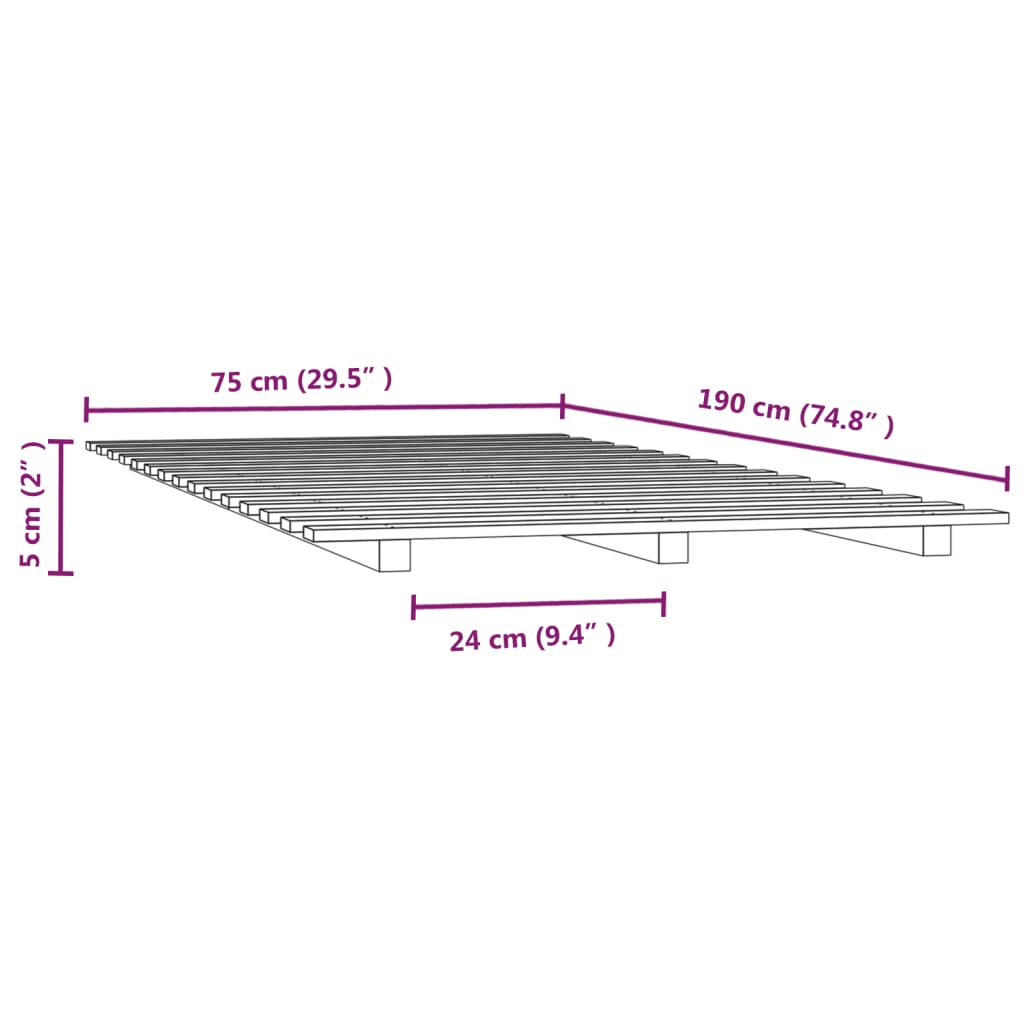 Bedframe 75x190 cm massief grenenhout zwart - AllerleiShop