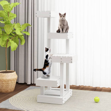 Kattenmeubel 45,5x49x103 cm massief grenenhout wit - AllerleiShop