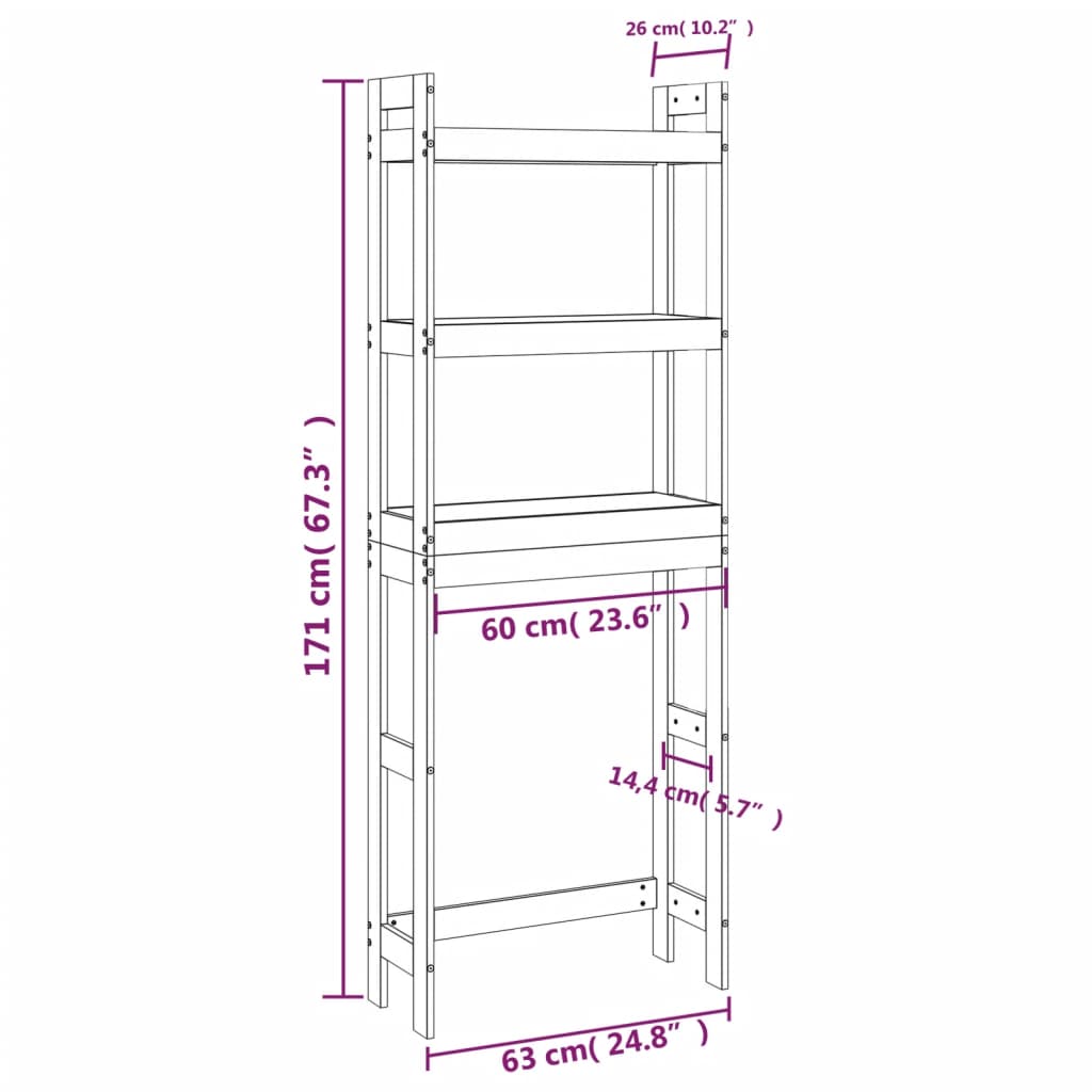 Toiletrek 63x26x171 cm massief grenenhout zwart - AllerleiShop