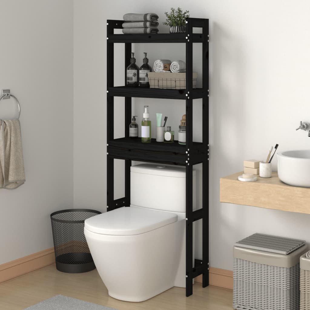 Toiletrek 63x26x171 cm massief grenenhout zwart - AllerleiShop