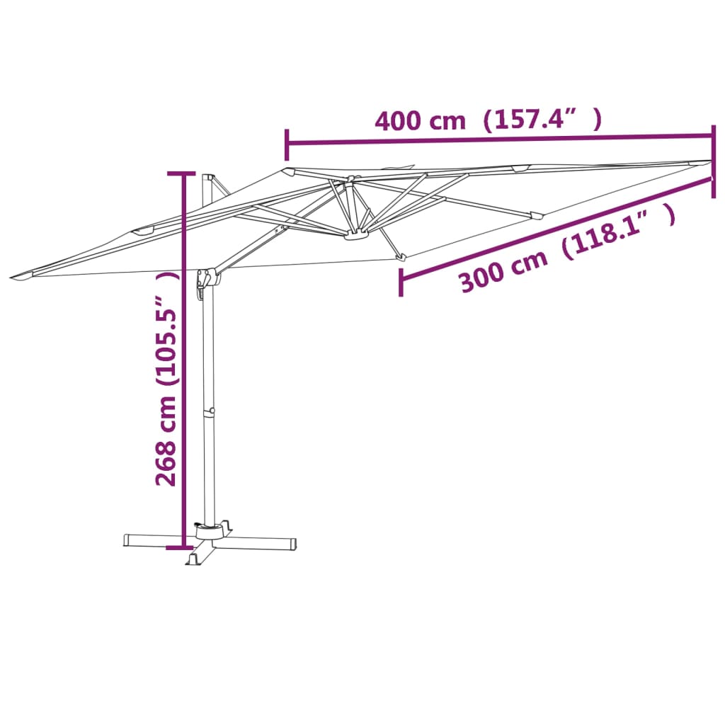 Zweefparasol met aluminium paal 400x300 cm zandwit - AllerleiShop