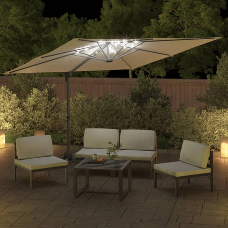 Zweefparasol met LED-verlichting 400x300 cm zandwit - AllerleiShop