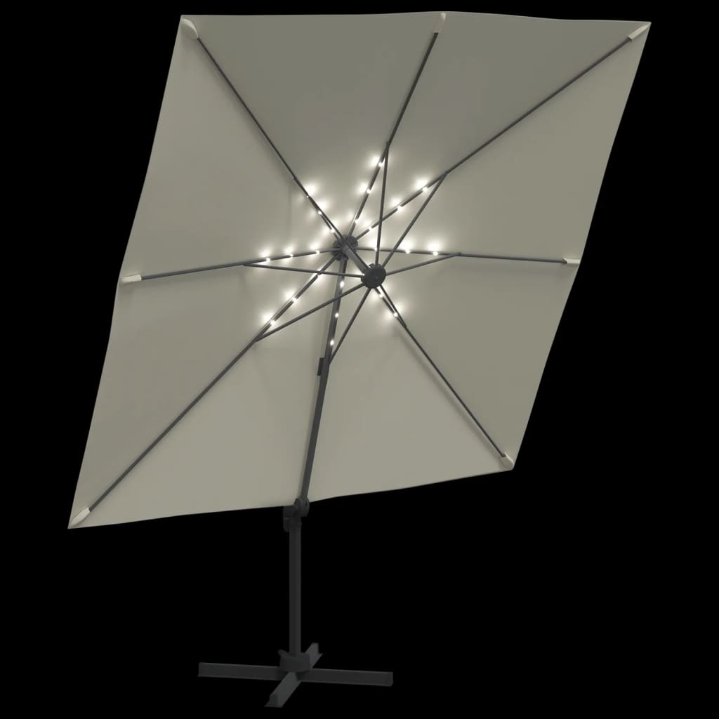 Zweefparasol met LED-verlichting 400x300 cm zandwit - AllerleiShop