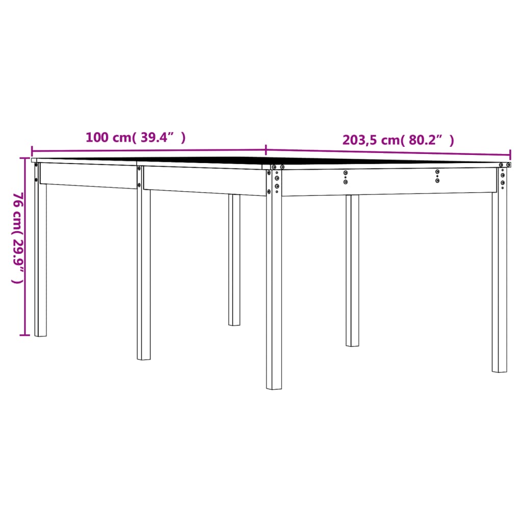 Tuintafel 203,5x100x76 cm massief grenenhout wit - AllerleiShop