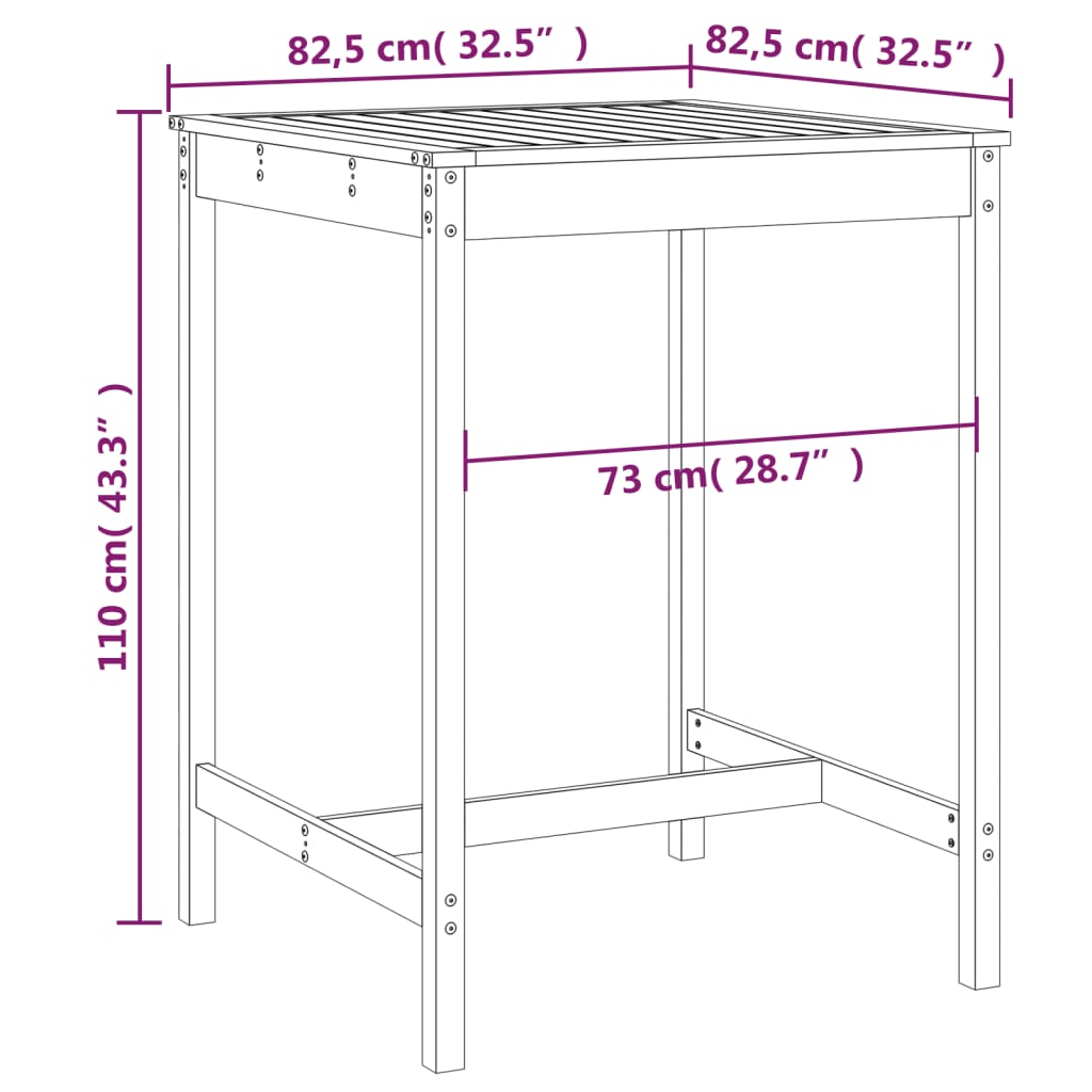 Tuintafel 82,5x82,5x110 cm massief grenenhout - AllerleiShop