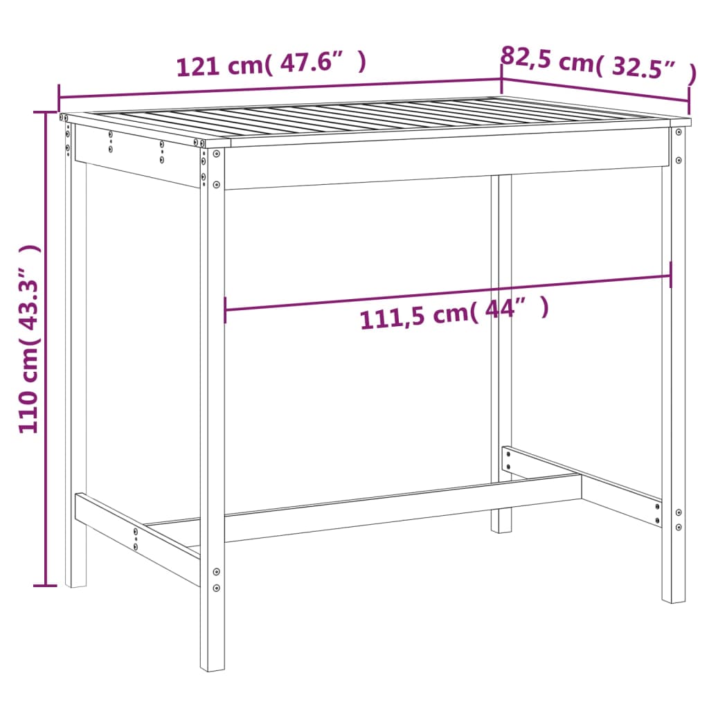 Tuintafel 121x82,5x110 cm massief grenenhout - AllerleiShop