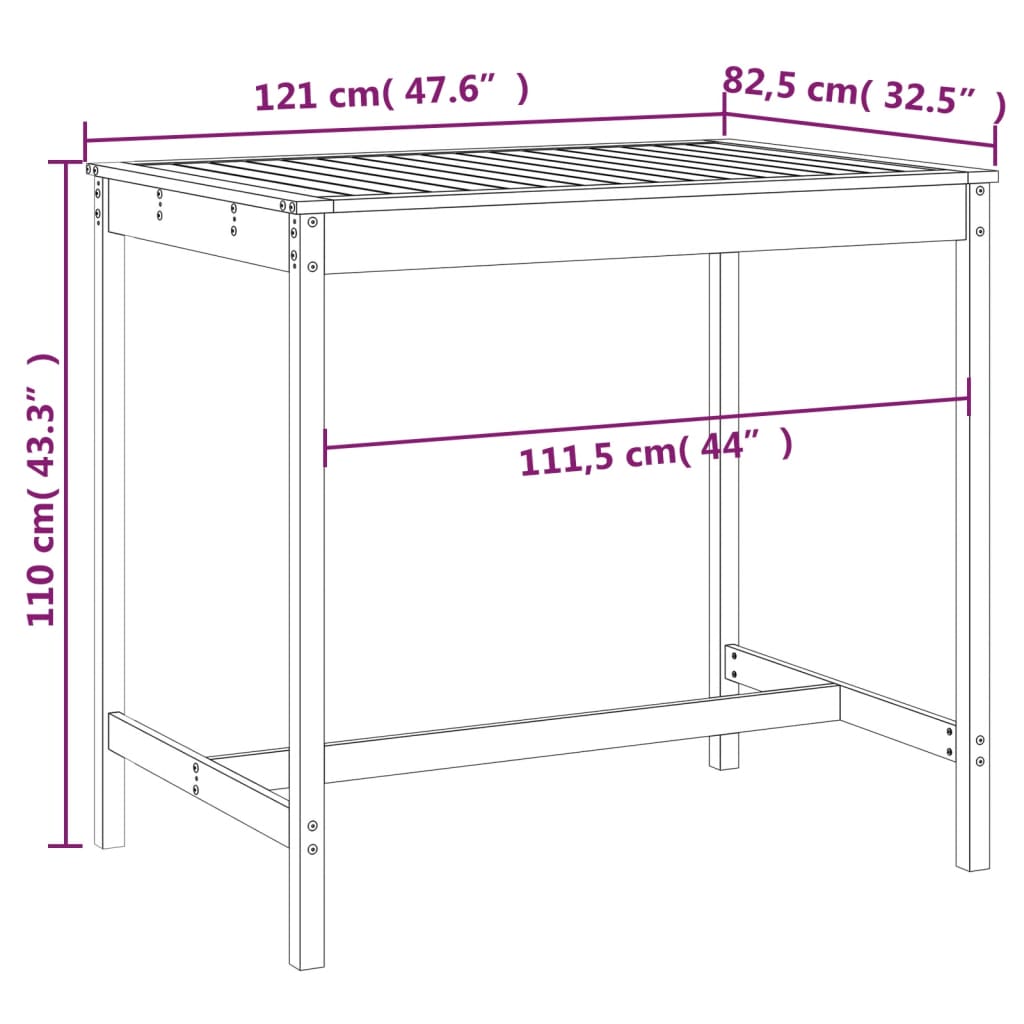 Tuintafel 121x82,5x110 cm massief grenenhout grijs - AllerleiShop