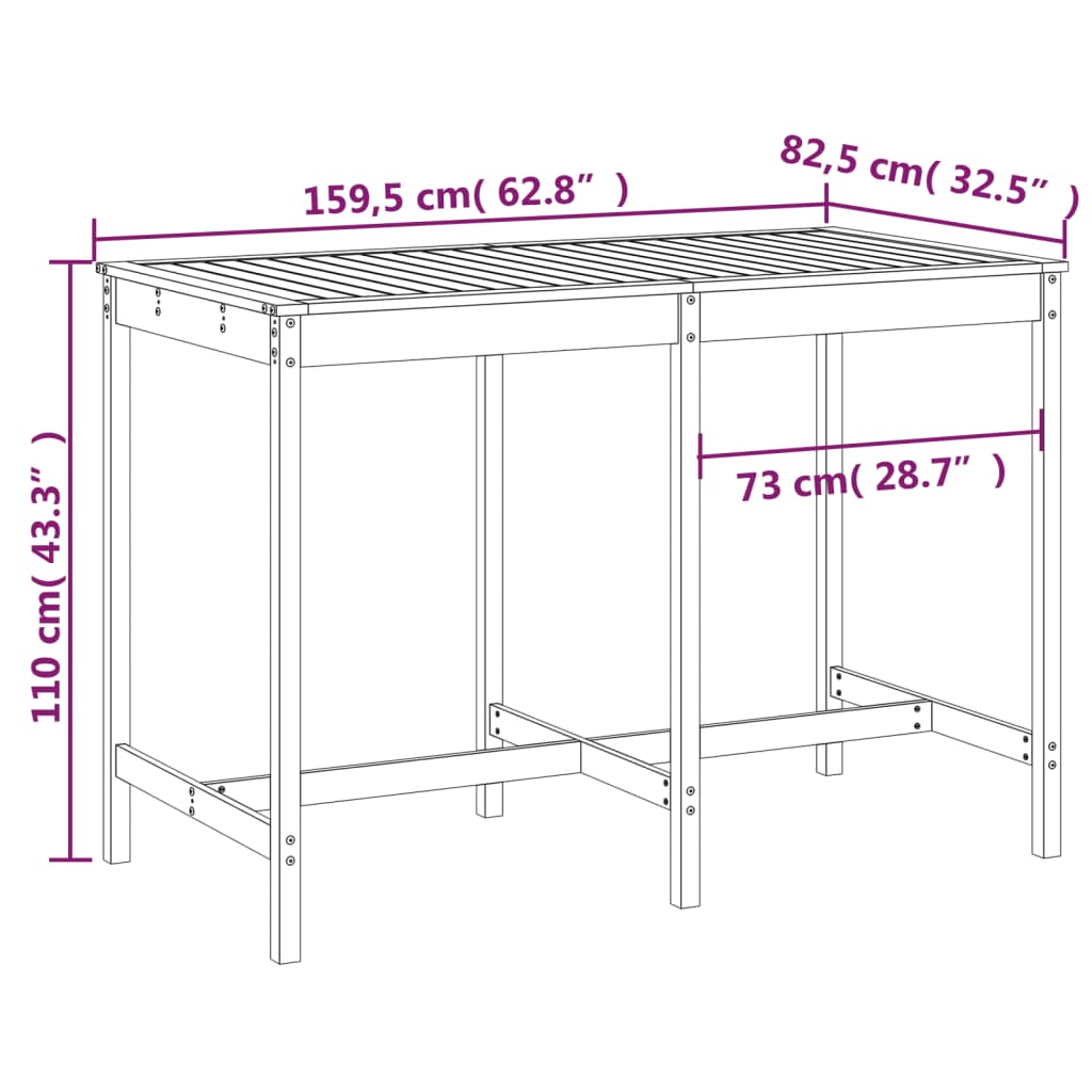 Tuintafel 159,5x82,5x110 cm massief grenenhout - AllerleiShop