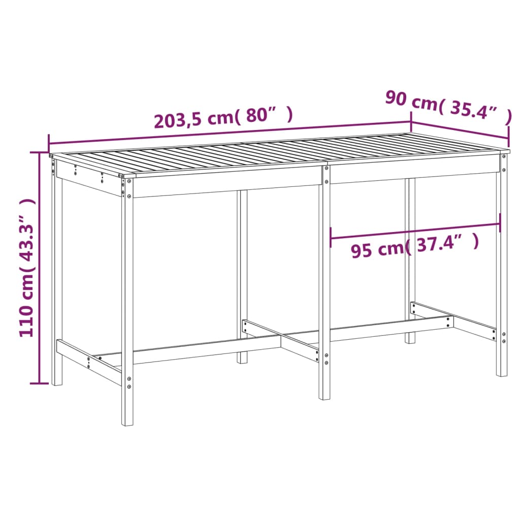 Tuintafel 203,5x90x110 cm massief grenenhout - AllerleiShop