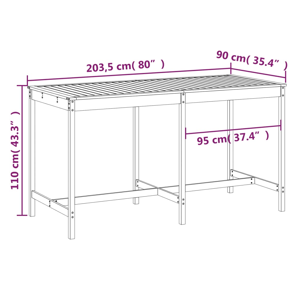 Tuintafel 203,5x90x110 cm massief grenenhout wit - AllerleiShop