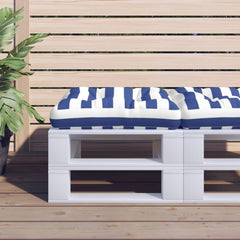 Palletkussen gestreept 60x60x12 cm stof blauw en wit