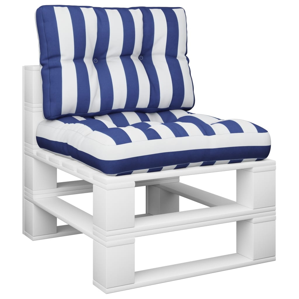 Palletkussens 2 st stof gestreept wit en blauw - AllerleiShop