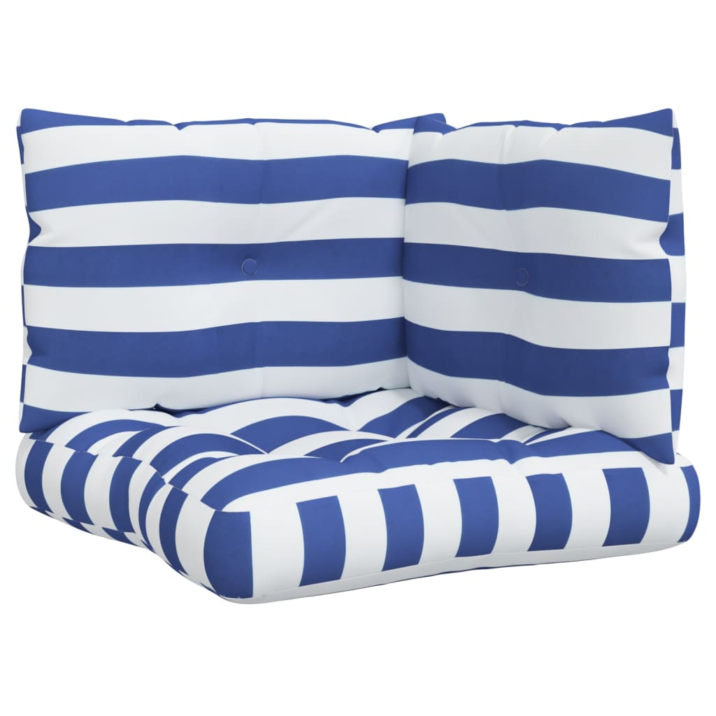 Palletkussens 3 st gestreept oxford stof wit en blauw - AllerleiShop