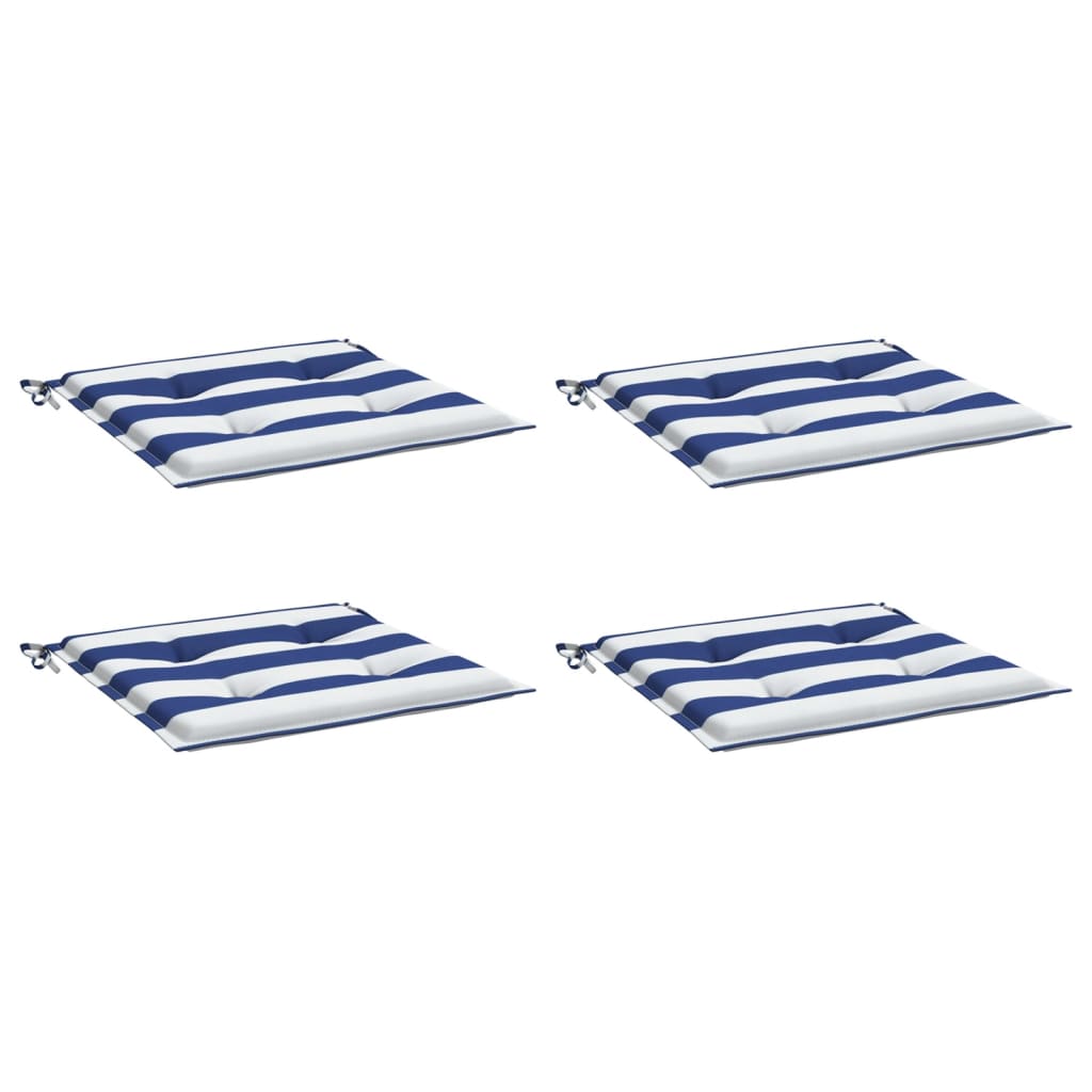 Tuinstoelkussens 4 st gestreept 40x40x3 cm stof wit en blauw - AllerleiShop