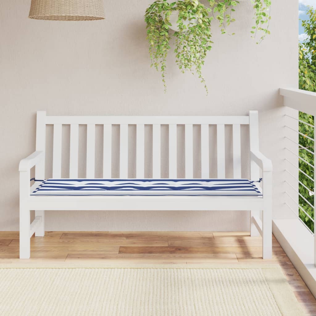 Tuinbankkussen gestreept 150x50x3 cm oxford stof wit en blauw - AllerleiShop