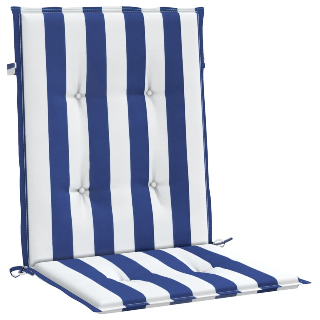 Stoelkussens 2 st lage rug gestreept stof wit en blauw - AllerleiShop