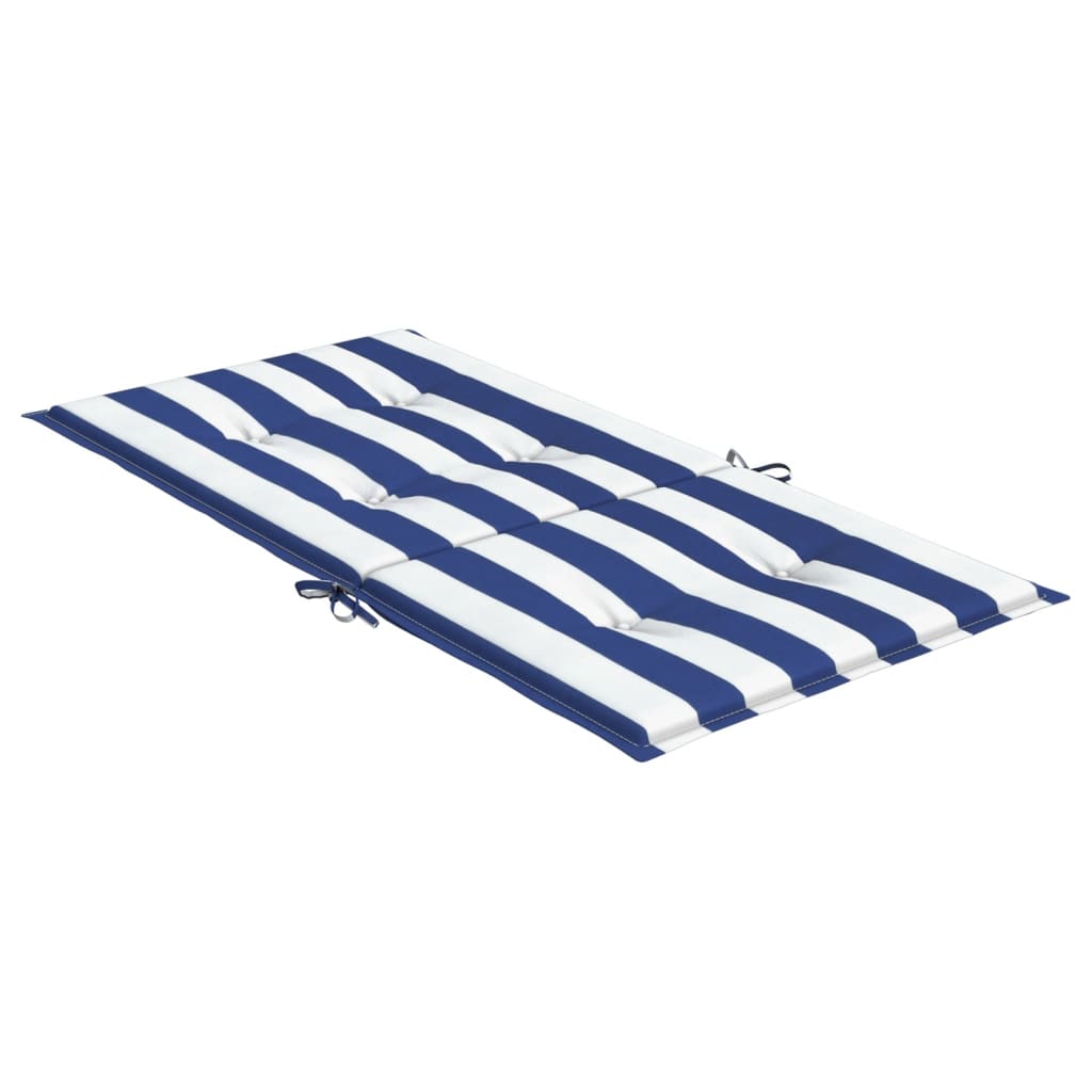 Stoelkussens 4 st lage rug gestreept stof wit en blauw - AllerleiShop