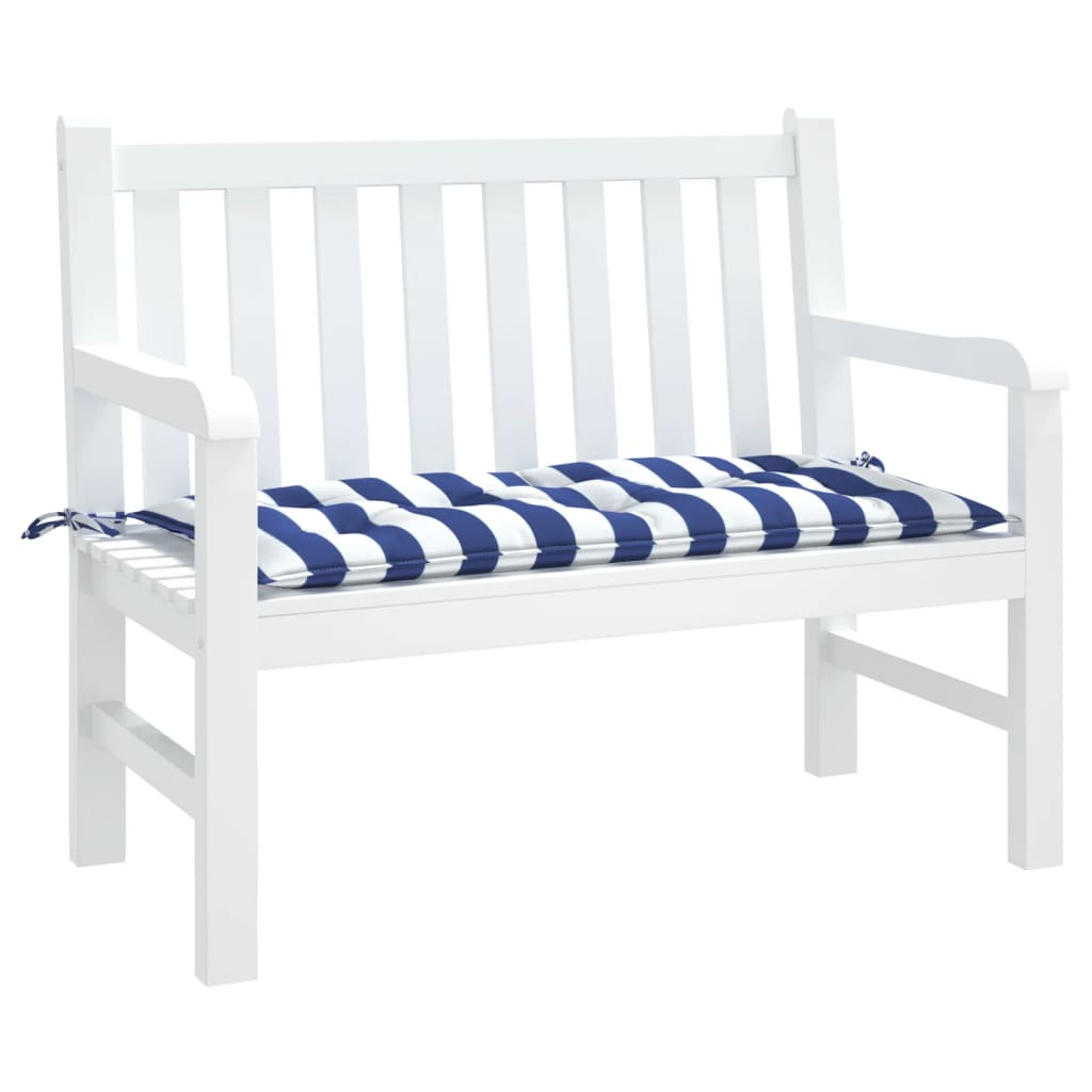 Tuinbankkussen 100x50x7 cm stof gestreept wit en blauw - AllerleiShop