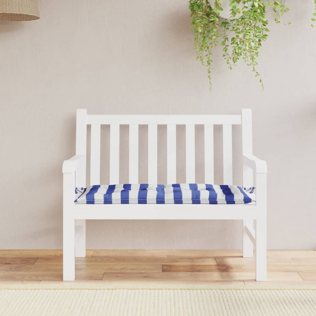 Tuinbankkussen 100x50x7 cm stof gestreept wit en blauw - AllerleiShop