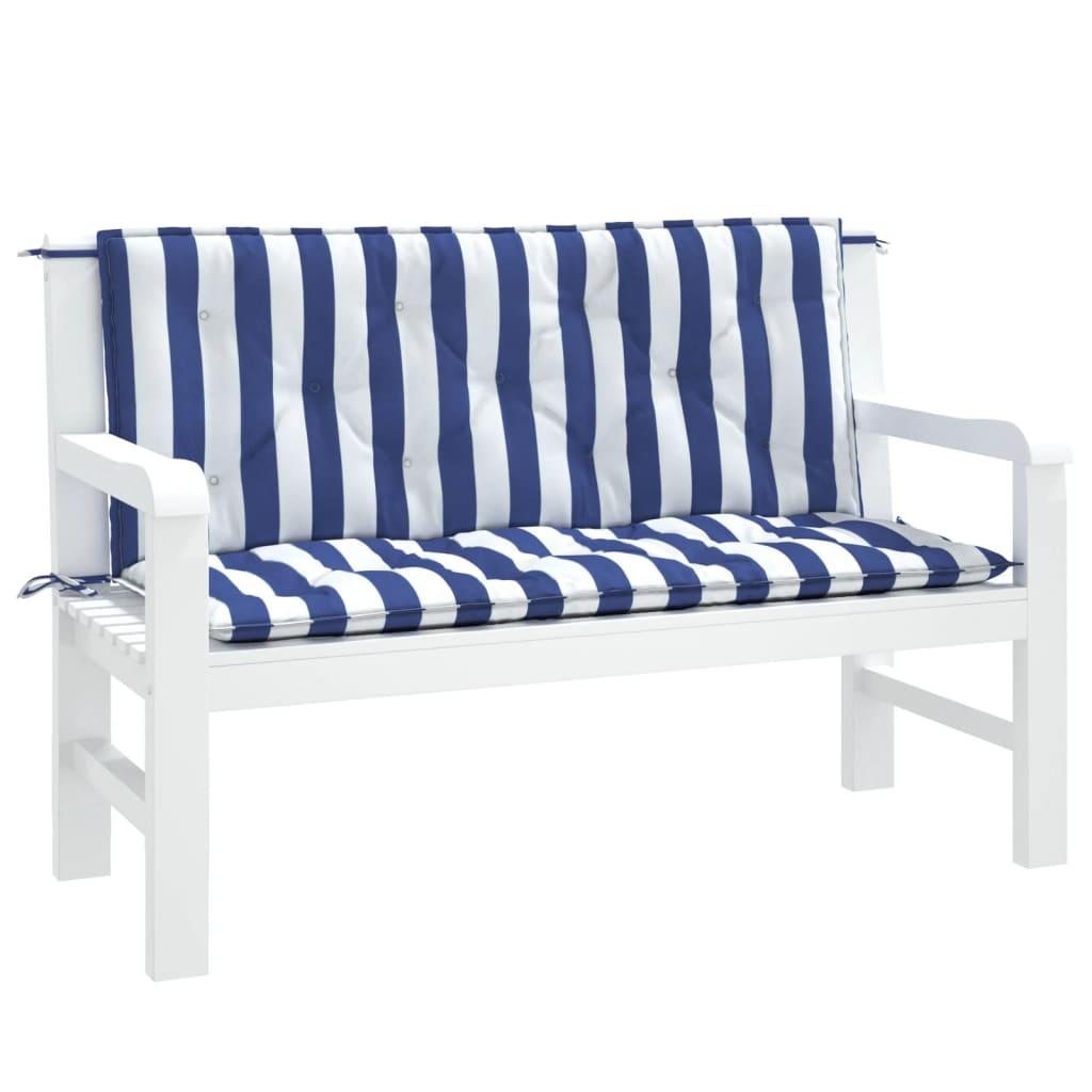 Tuinbankkussens 2 st gestreept 120x50x7 cm stof wit en blauw - AllerleiShop