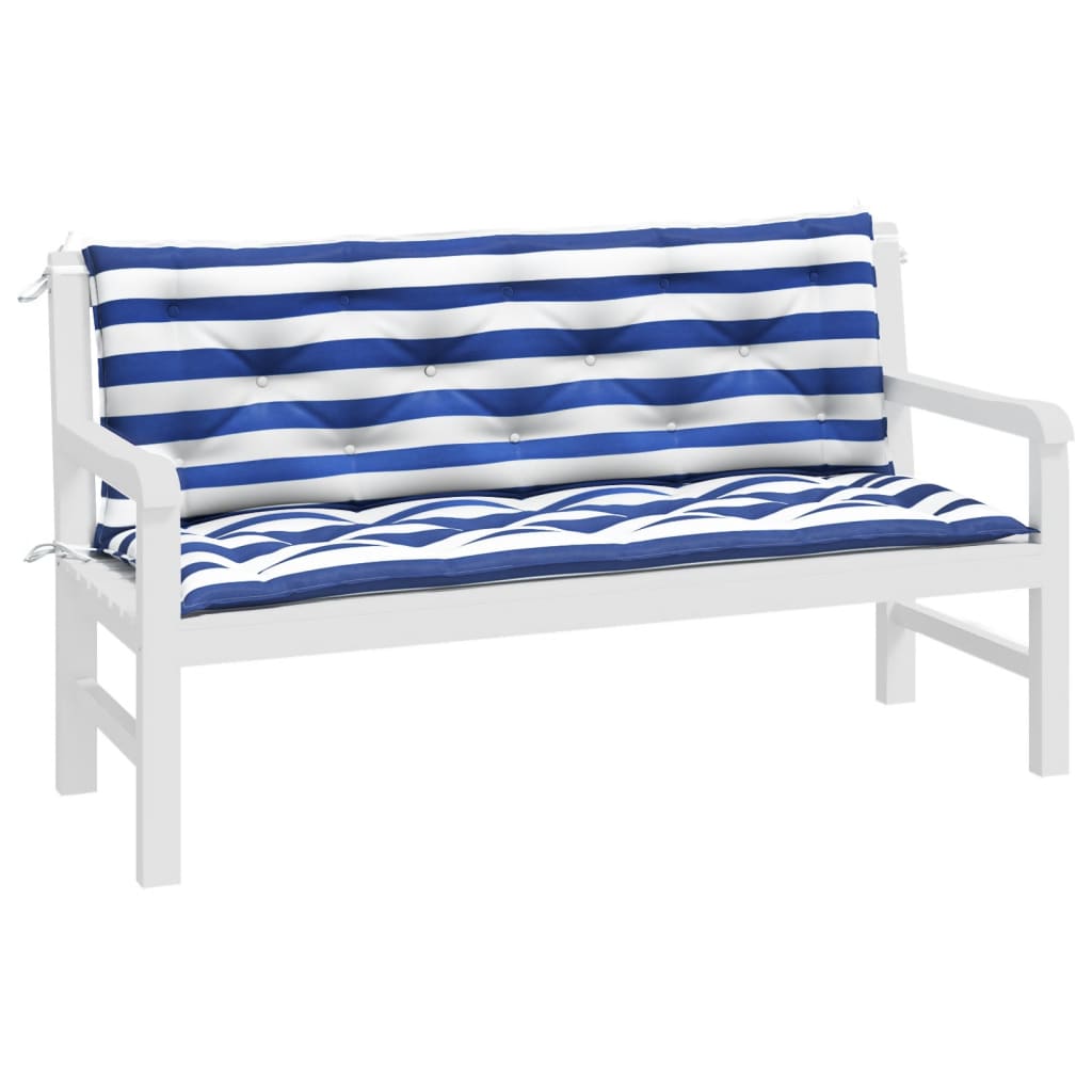 Tuinbankkussens 2 st gestreept 150x50x7 cm stof wit en blauw - AllerleiShop