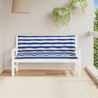 Tuinbankkussens 2 st gestreept 150x50x7 cm stof wit en blauw - AllerleiShop