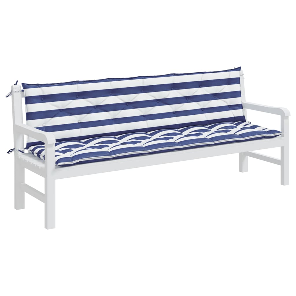 Tuinbankkussens 2 st gestreept 200x50x7 cm stof wit en blauw - AllerleiShop