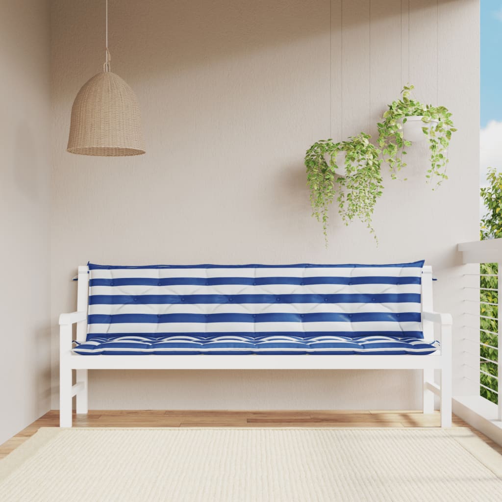 Tuinbankkussens 2 st gestreept 200x50x7 cm stof wit en blauw - AllerleiShop