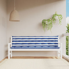 Tuinbankkussens 2 st gestreept 200x50x7 cm stof wit en blauw